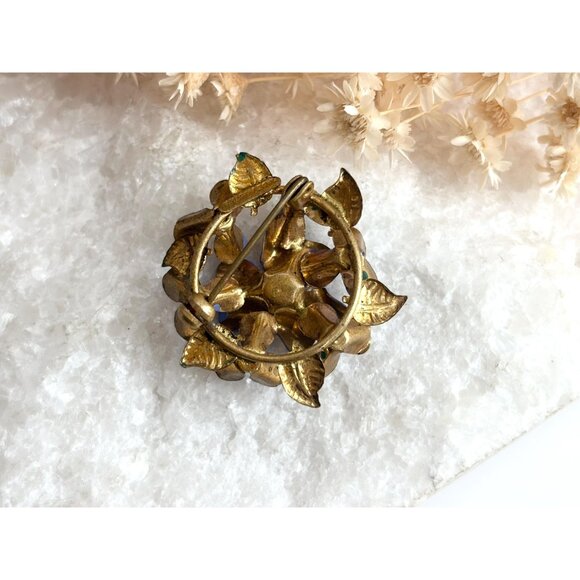 Purple Floral | Flower Shaped Enameled Vintage Costume Jewelry Brooch - Picture 3 of 7